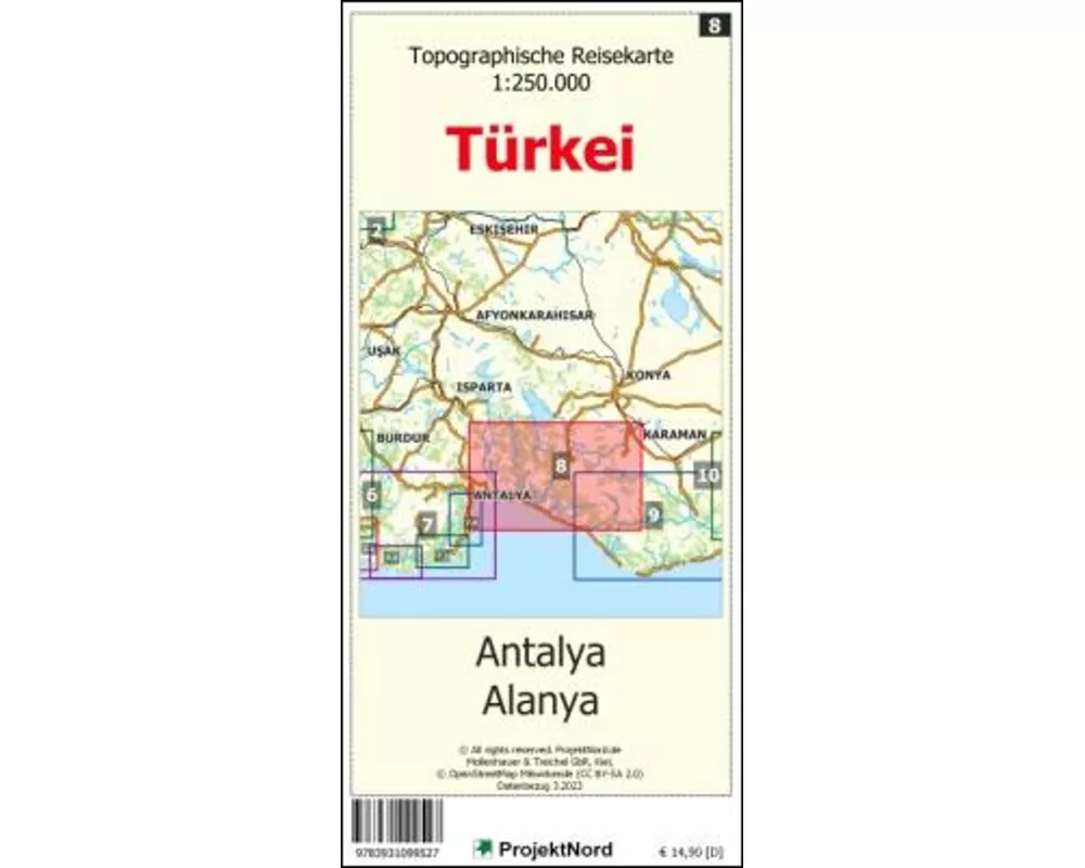 Antalya - Alanya - Topographische Reisekarte 1:250.000 Türkei (Blatt 8)