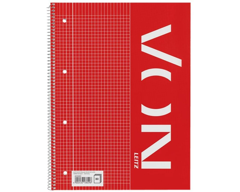VON Notizblock A4 kariert, 80 Blatt, Rot, 5 Stück