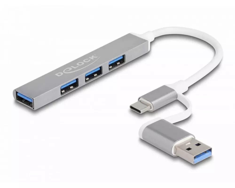 Delock USB-Hub USB – C / USB – A zu 3x USB 2.0 + 1x USB 5 Gbps