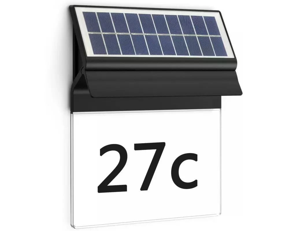 Philips Solar Enkara Wandnummerleuchte, Lichtsensor, 2700K, schwarz