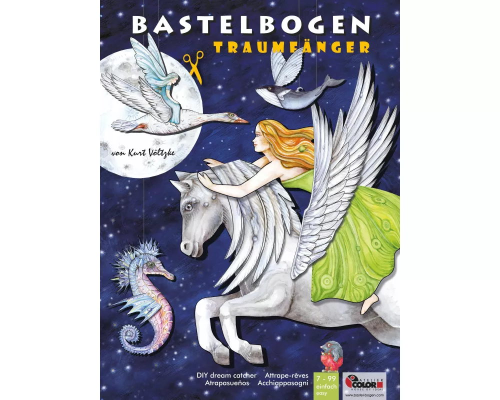 Traumfänger Bastelbogen fliegende Tiere mit Elfe & Fee zum Aufhängen aus Papier