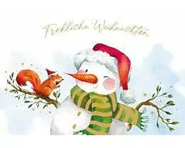 Doppelkarte. Green Karma X-MAS - Der Schneemann und das Eichhörnchen