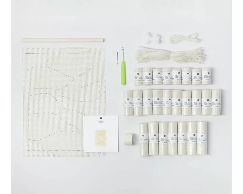 Rico Hooki Hooki, Knüpfset, Weiße Landschaft, Wandbehang mit Fransen, 30x40cm