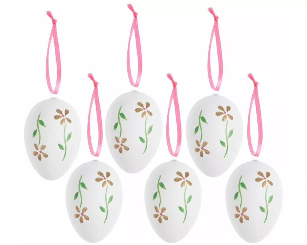 Deko-Eier Set, Weiß/Gold, 6 Stück, 6 x 4cm