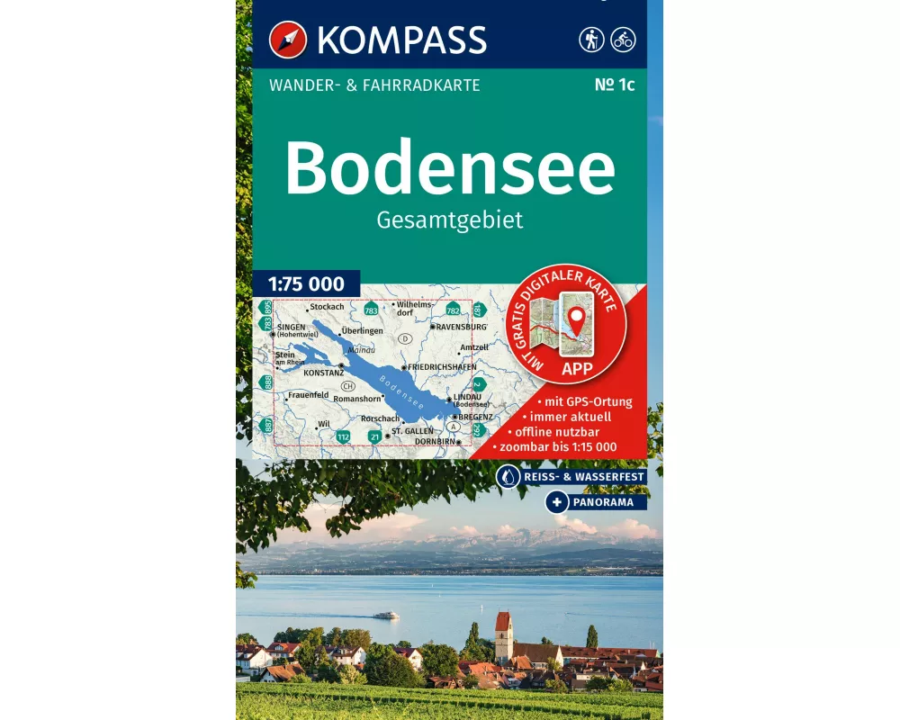 KOMPASS Wanderkarte 1c Bodensee Gesamtgebiet 1:75.000