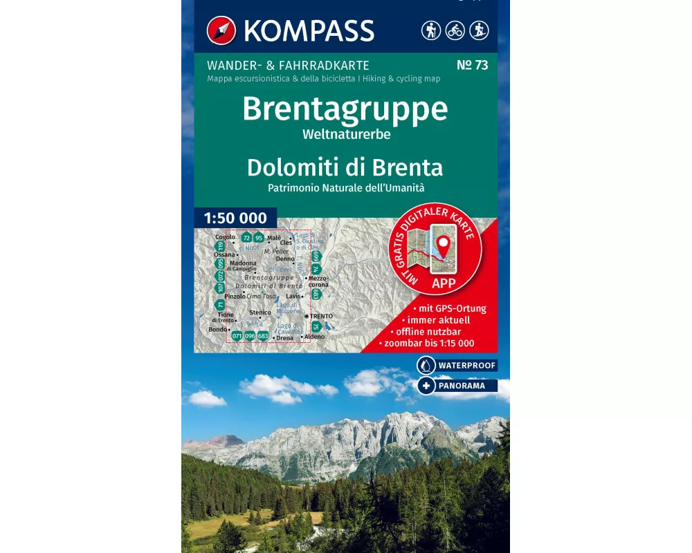 KOMPASS Wanderkarte 73 Brentagruppe, Weltnaturerbe / Dolomiti di Brenta 1:50.000