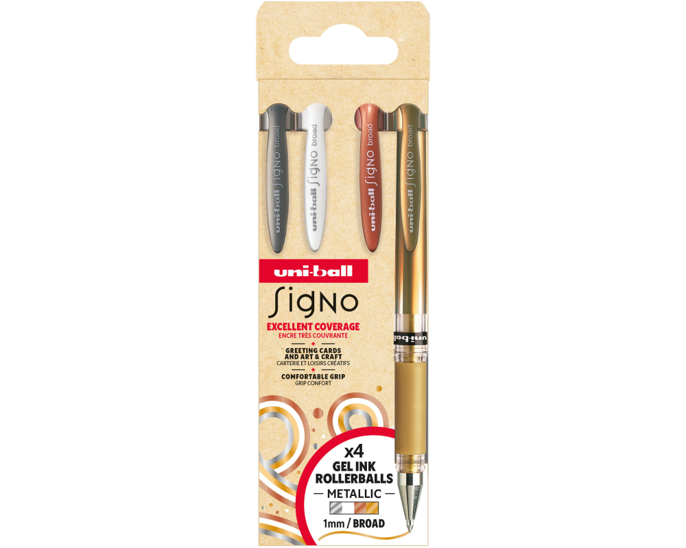 UNI-BALL Gelroller Signo Broad 1mm UM-153 4PNO1 4 Farben, Set NO1