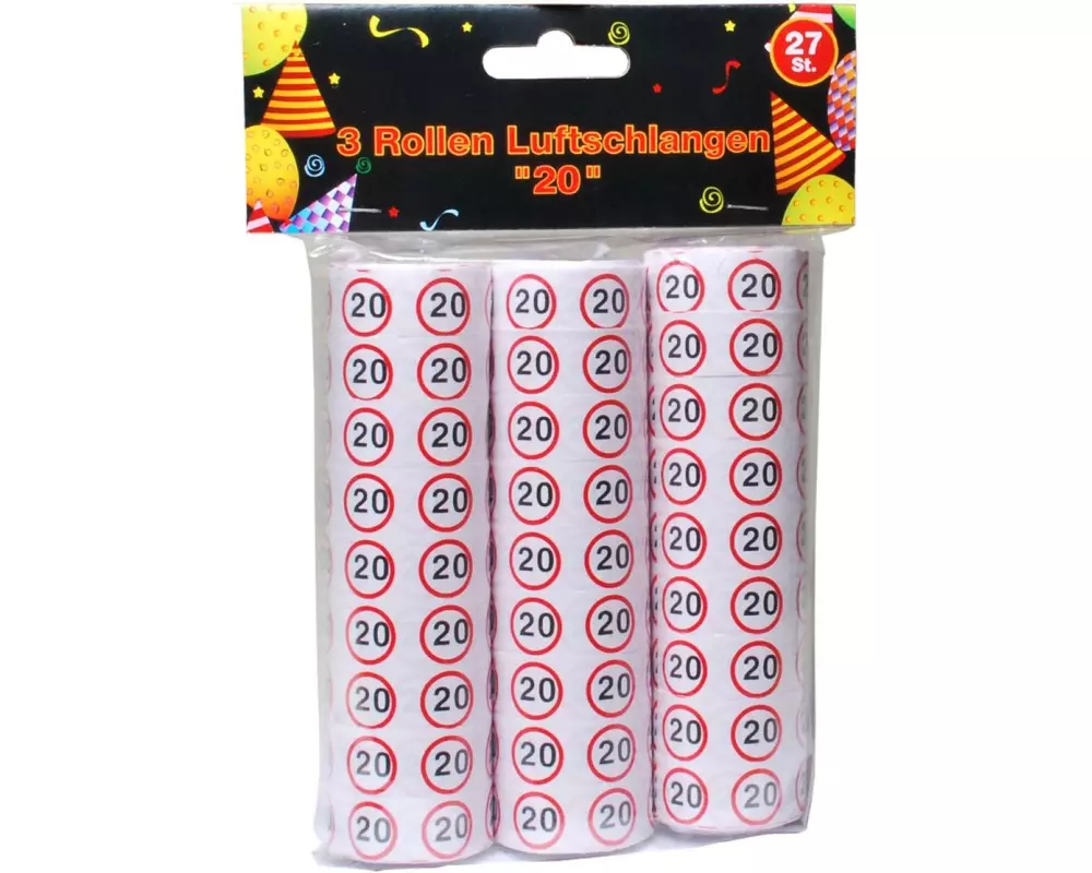 Trendcompany Luftschlangen 20. Geburtstag 3 Rollen, 27 Stück