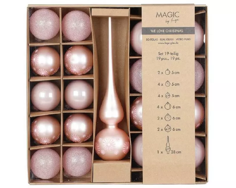 INGES CHRISTMAS DECOR Weihnachtskugel Set mit Baumspitze Lovely Magnolia 1 Stück