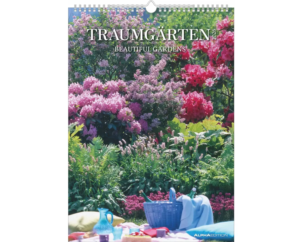 Alpha Edition - Traumgärten 2026 – Bildkalender A3 (29,7×42 cm) mit 12 Gartenmotiven, viersprachigem Kalendarium & Platz für Notizen, Wandkalender & G