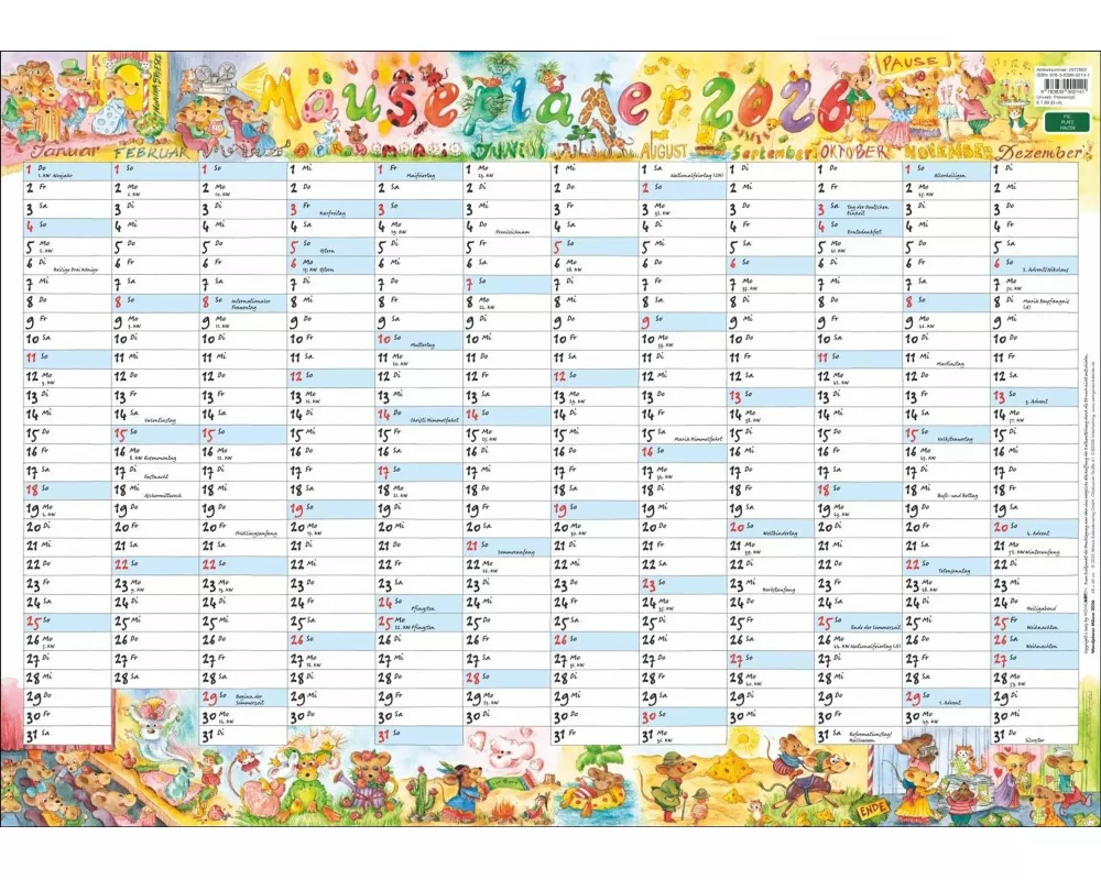 Wandplaner Wilde Mäuse 2026