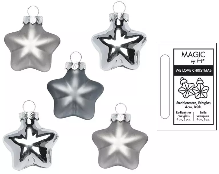 INGES CHRISTMAS DECOR Sterne Hazy Grey 4 cm 8 Stück