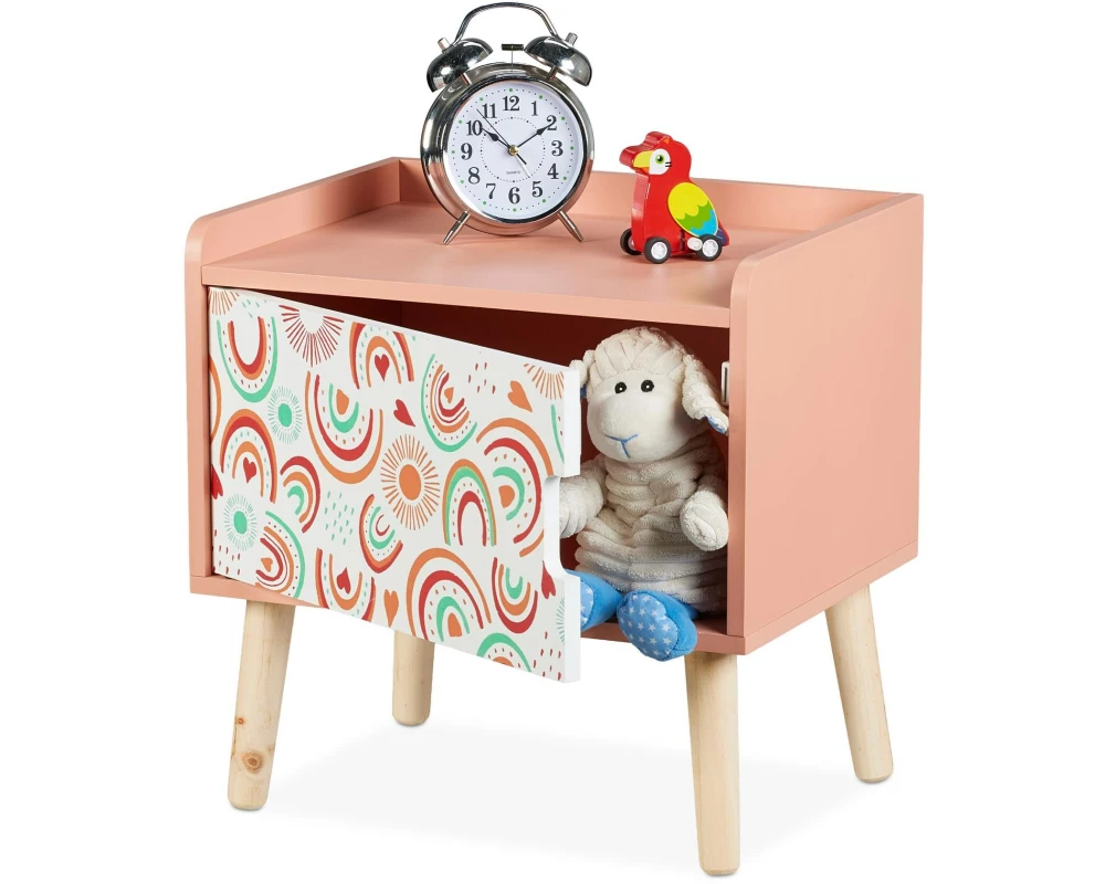 relaxdays Nachttisch für Kinder mit Staufach 40 x 41 cm