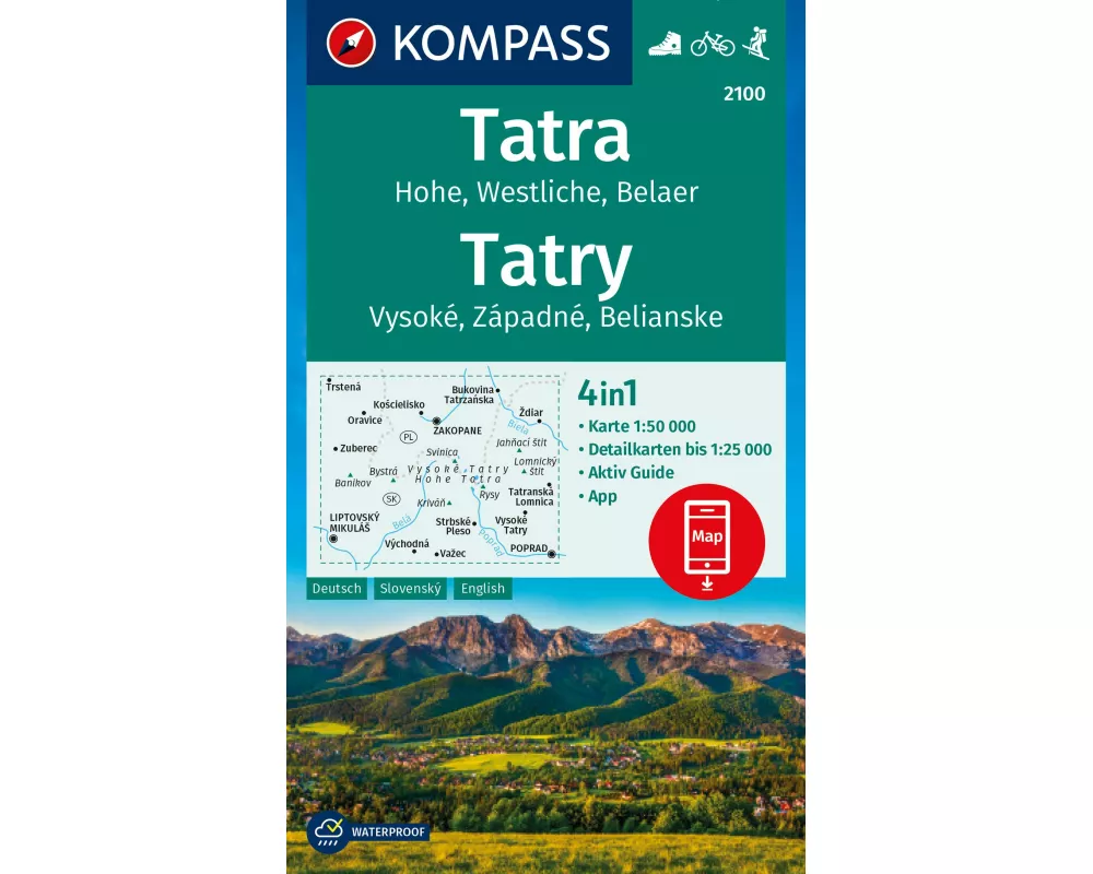 KOMPASS Wanderkarte 2100 Tatra, Hohe, Westliche, Belaer, Tatry, Vysoké, Západné, Belianske 1:50.000