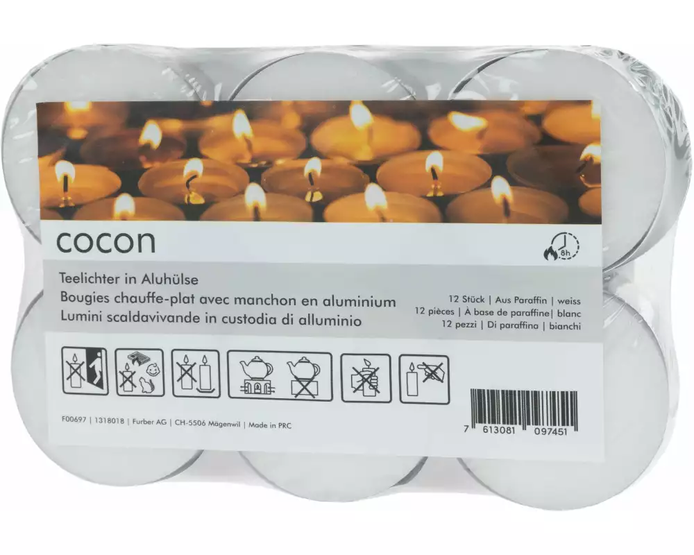 COCON Teelichter gross in Aluhülse 12 Stück, Weiss