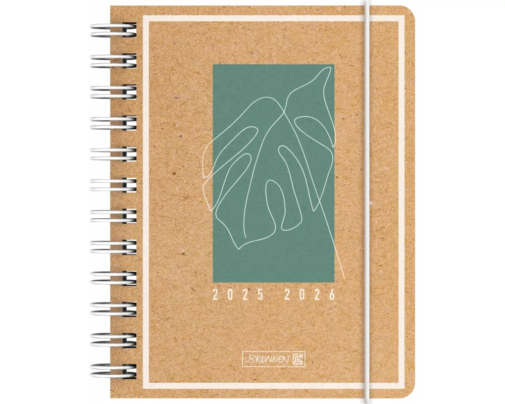 BRUNNEN Schülerkalender (2025/2026) "Jungle Leaf", 1 Seite = 1 Tag, A6, 352 Seiten, Kraftpapier-Einband