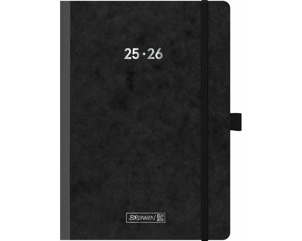 BRUNNEN Schülerkalender (2025/2026) FACT!plus, 2 Seiten = 1 Woche, A5, 208 Seiten, Karton-Umschlag, schwarz