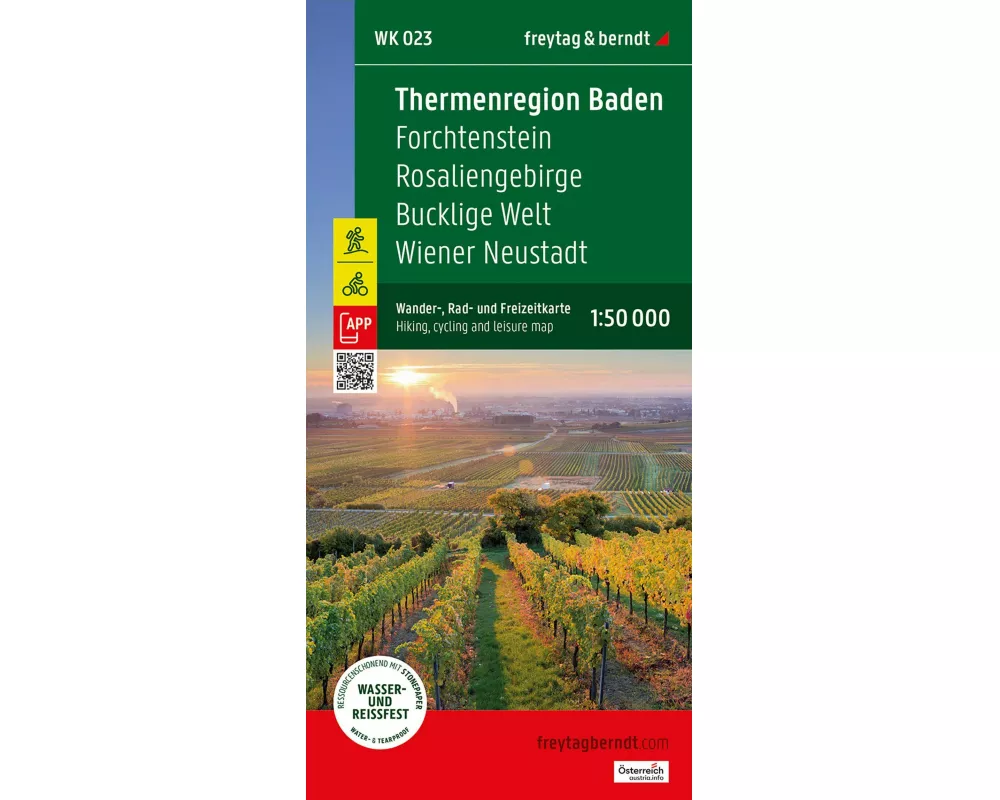 Thermenregion Baden, Wander-, Rad- und Freizeitkarte 1:50.000, freytag & berndt, WK 023