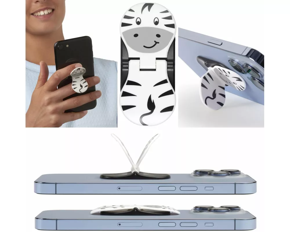 zipgrips Zebra - 2 in 1 Handy-Griff & Aufsteller - Sicherer Griff - Halter für Smartphones - Perfekte Selfies - Ideal für Videos