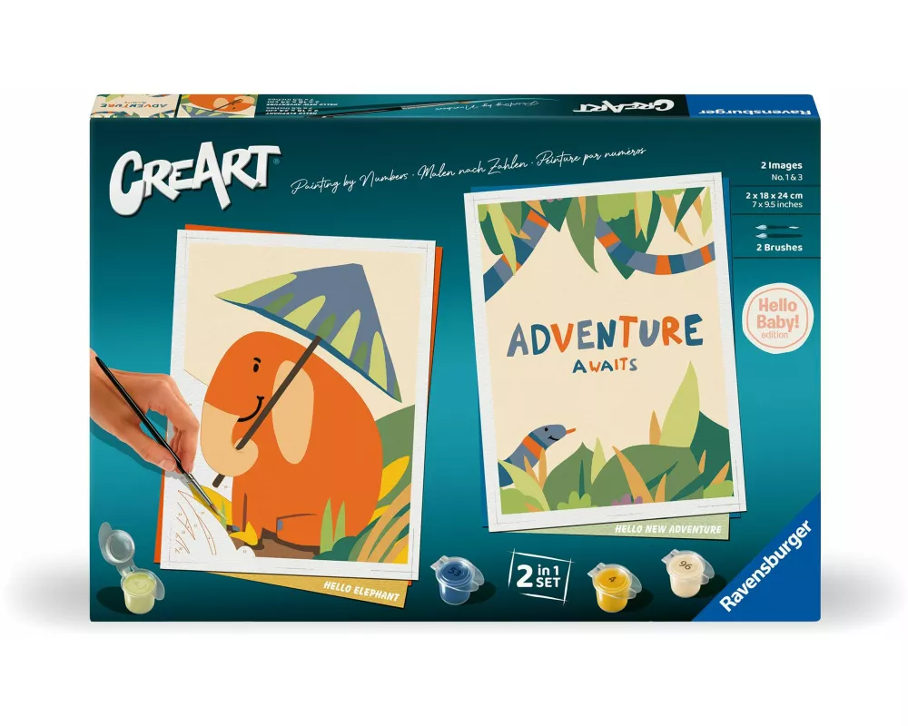 CreArt, Malen nach Zahlen Hello Baby - Baby Safari Set