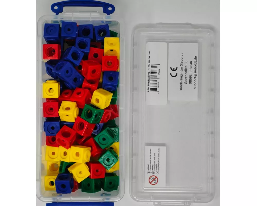 100 Steckwürfel 4- farbig 1,7cm in der Box