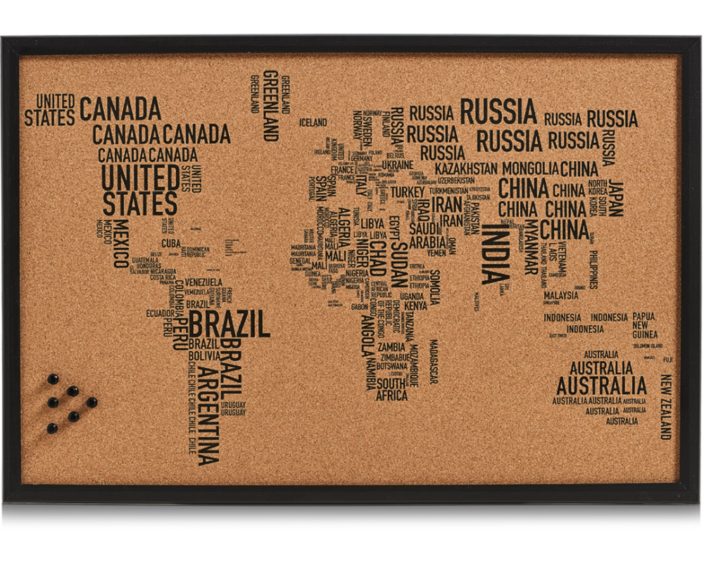 ZELLER Pinboard World letter 59x40 cm 11570 schwarz