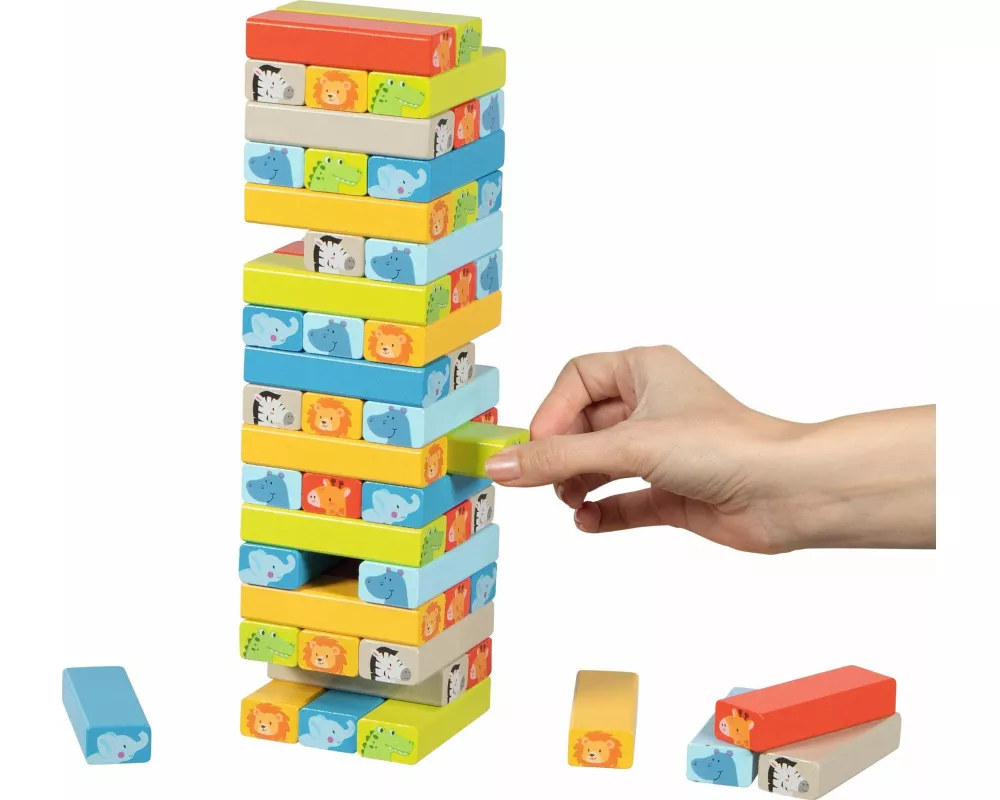 Geschicklichkeitsspiel Wackelturm mit Tiermotiven