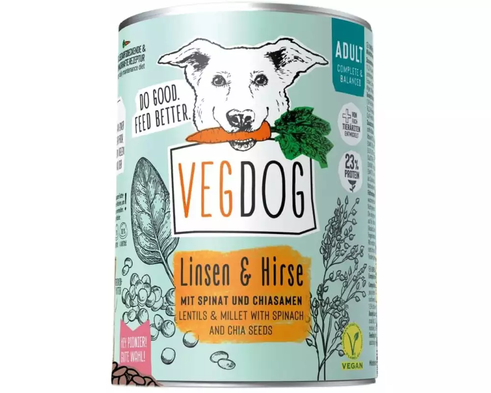 Vegdog Nassfutter Adult Linsen + Hirse, 6 x 400g
