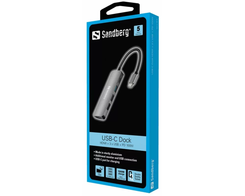 Sandberg USB-C Dock HDMI+3xUSB+PD 100W