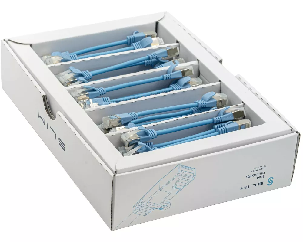 SLIM Slimpatchkabel RJ-45, Cat 6A, U/FTP, 0.1 m, Blau, 50-Pack