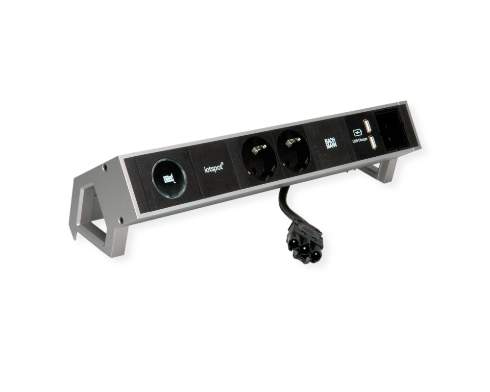 BACHMANN DESK2 1xIOTspot 2xSchutzkontakt, USB Charger 1xABD 0,2m GST18, inox