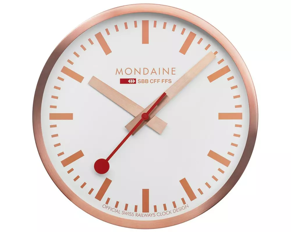 Mondaine Wanduhr Quartz Ø 25 cm, Weiss/Kupfer
