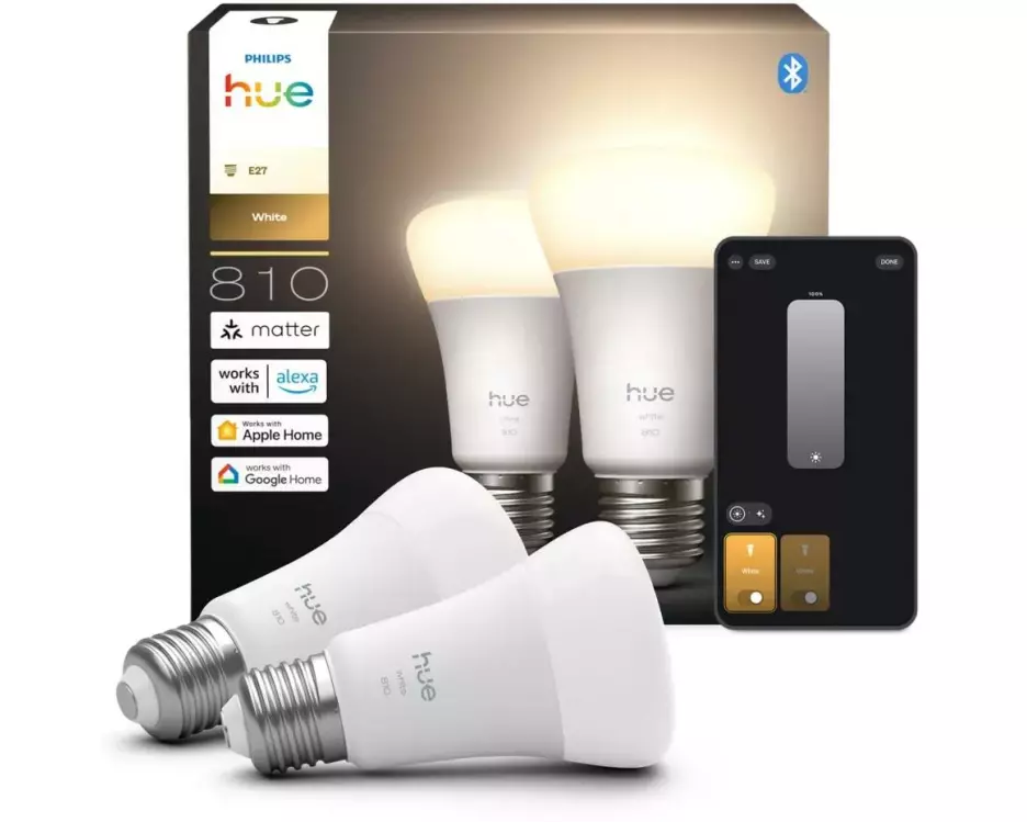 Philips Hue Leuchtmittel White E27 Doppelpack 2x 810 lm