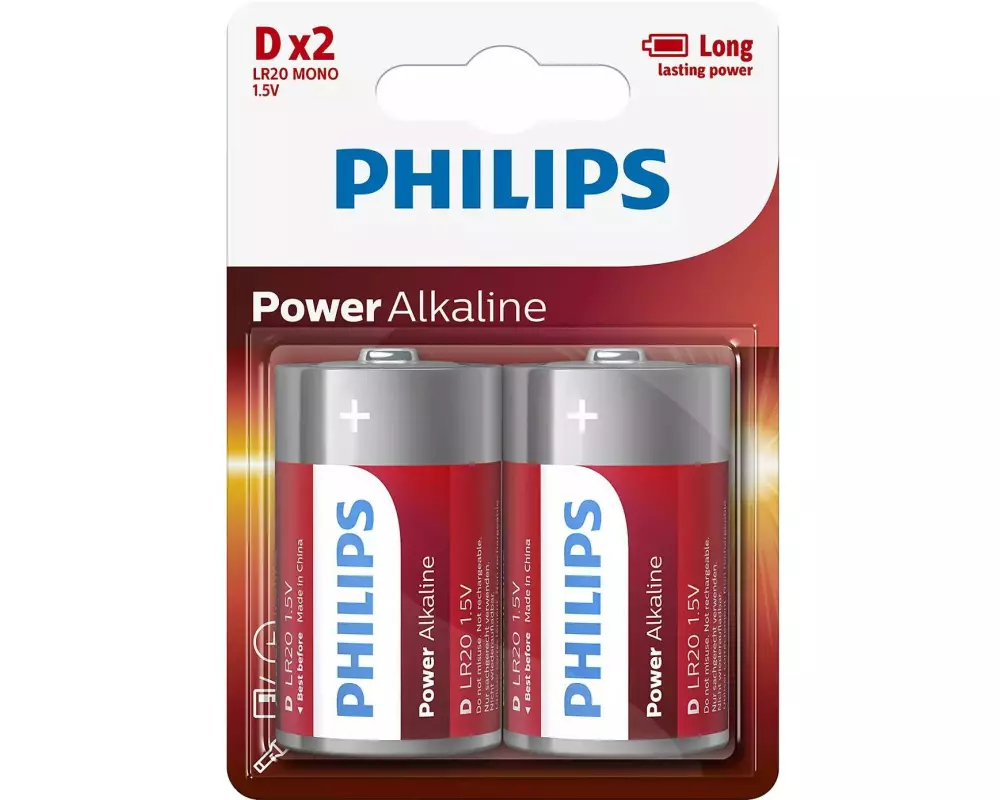 Philips Batterie Power Alkaline D , 2 Stück