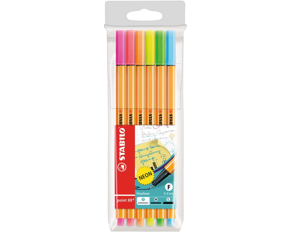 STABILO Fineliner Point 88 0.4mm 88/6-1 6er Etui Neon
