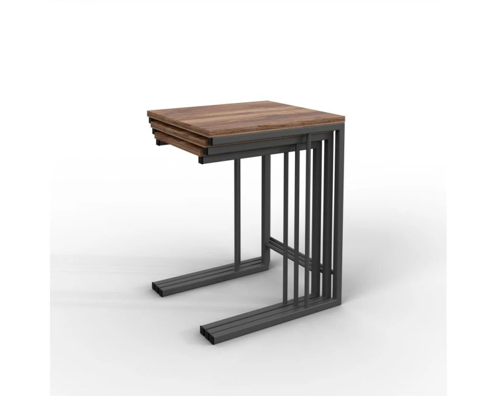 Woody Fashion Couchtisch 3-er Set, Braun/Schwarz