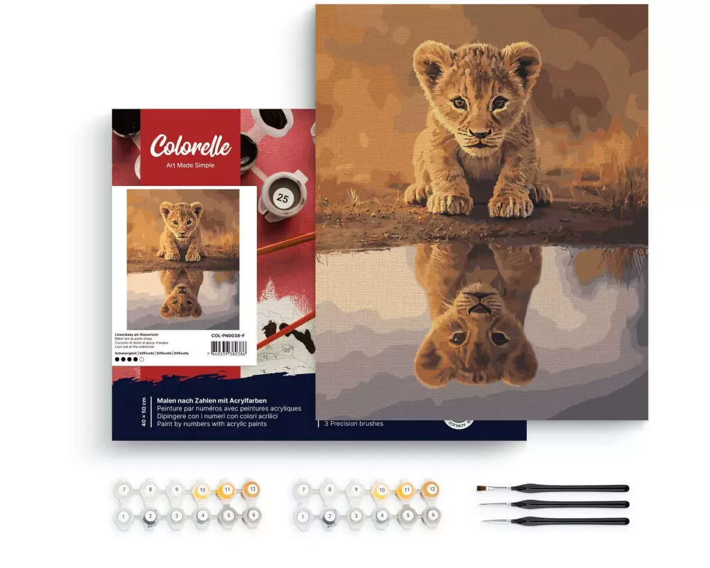 Colorelle Malen nach Zahlen Löwenbaby am Wasserloch