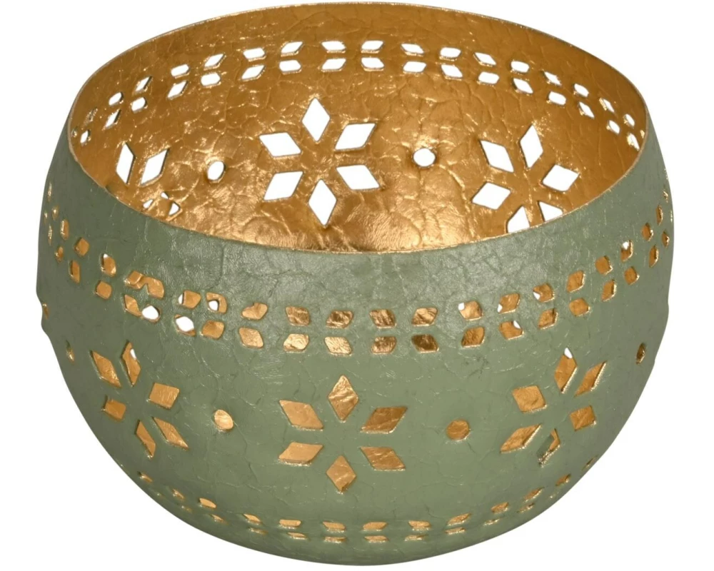 COCON Windlicht Schneeflocke Ø 10.5 cm, Grün-Gold