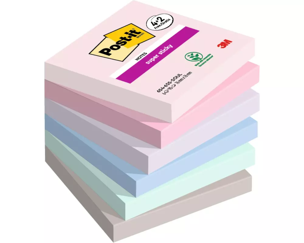 Post-it Notizzettel Super Sticky Promotion 7.6 x 7.6 cm, 6 Blöcke