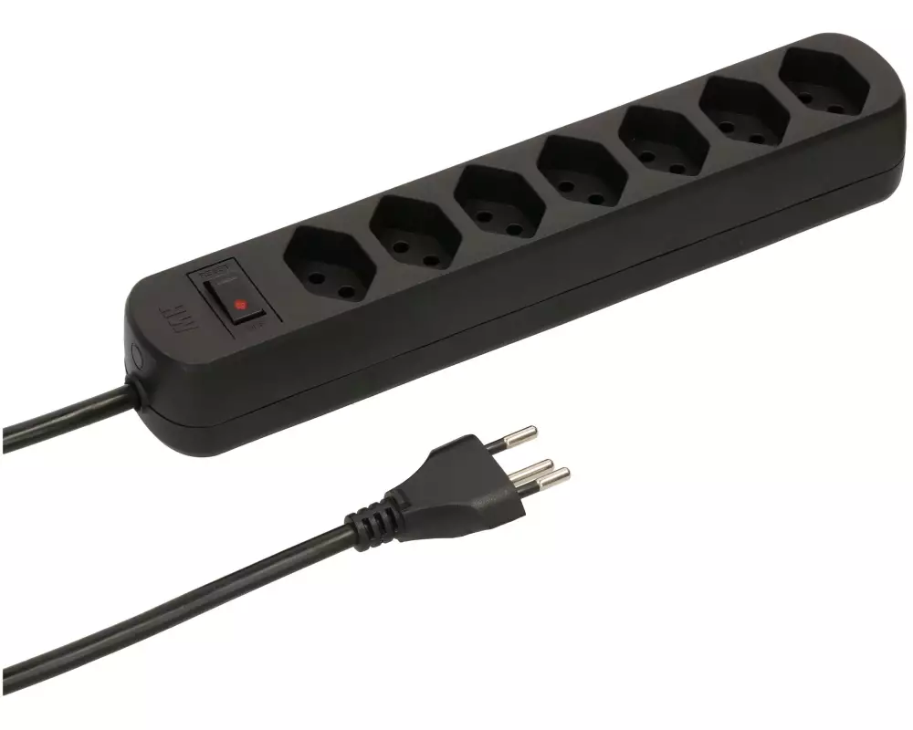 Max Hauri Steckdosenleiste Basic Line 7x T13 Reset Schalter, Schwarz