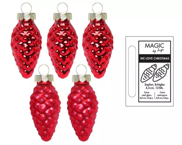 INGES CHRISTMAS DECOR Tannenzapfen Merry Red 4.5 cm 12 Stück