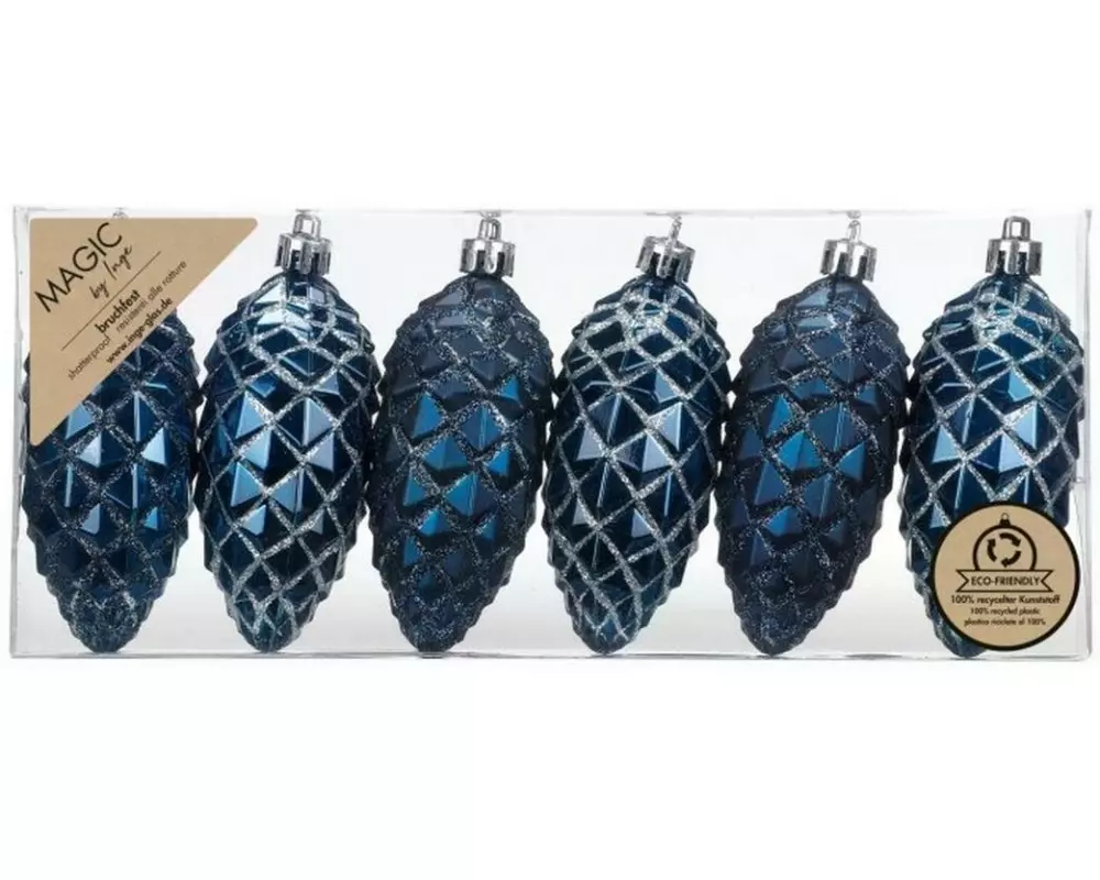 INGES CHRISTMAS DECOR Weihnachtsschmuck Zapfen 6 Stück, Nachtblau