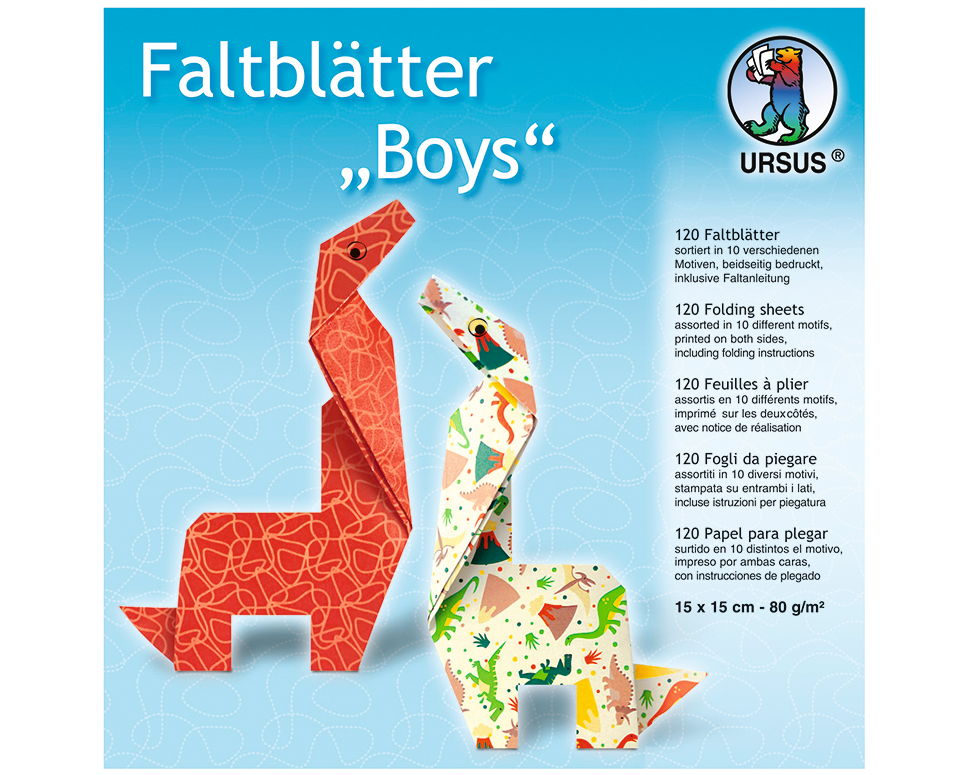 URSUS Faltblätter Origami 15×15cm 38025599F Designs Boys ass. 120 Blatt