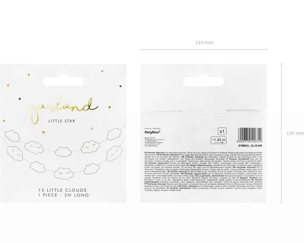 Partydeco Girlande Wolken 145 x 5.5 cm, Weiss