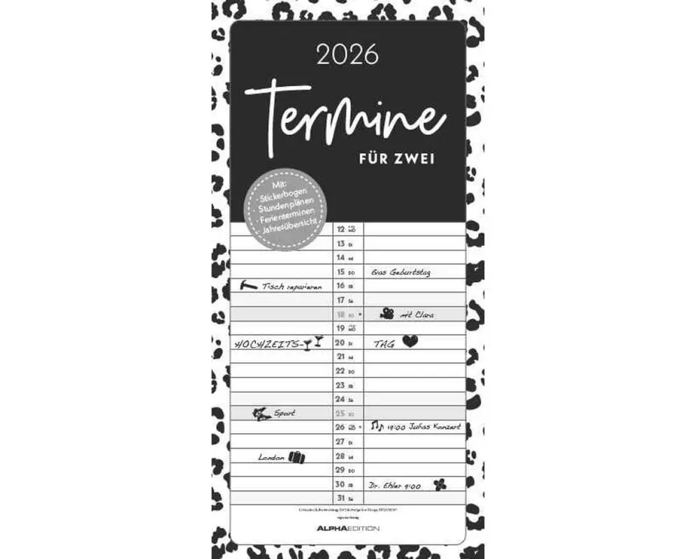 Literatur diverse Planer für zwei Black and White, 2026