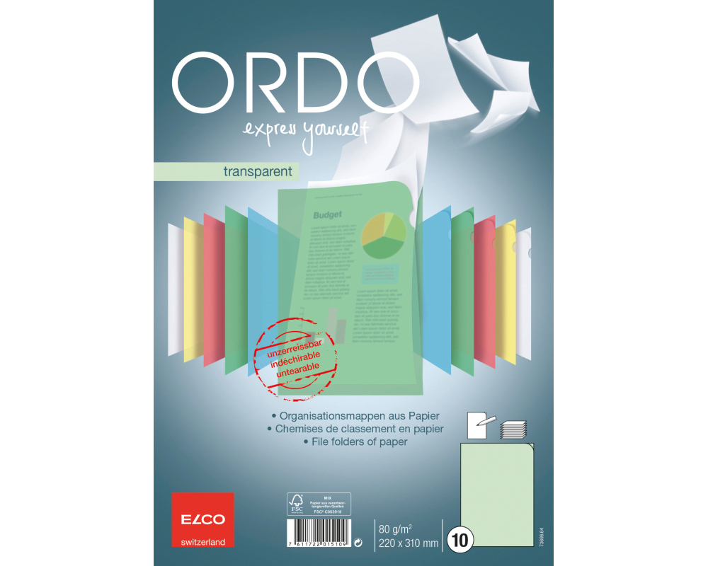 ELCO Sichtmappe Ordo A4 73696.64 transparent, grün 10 Stück