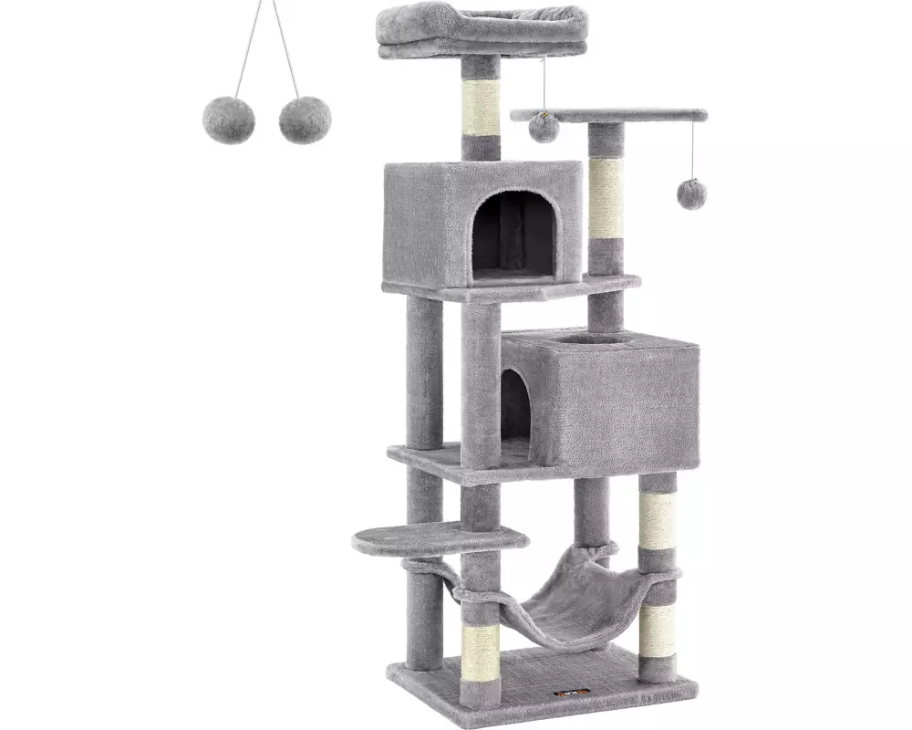 Feandrea Kratzbaum mit 2 Höhlen 155 cm, Grau/Beige