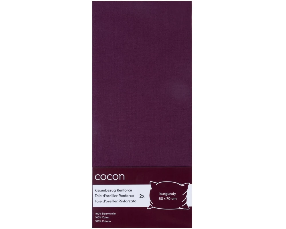 COCON Kopfkissenbezug Renforcé 50 x 70 cm, Burgunder, 2 Stück