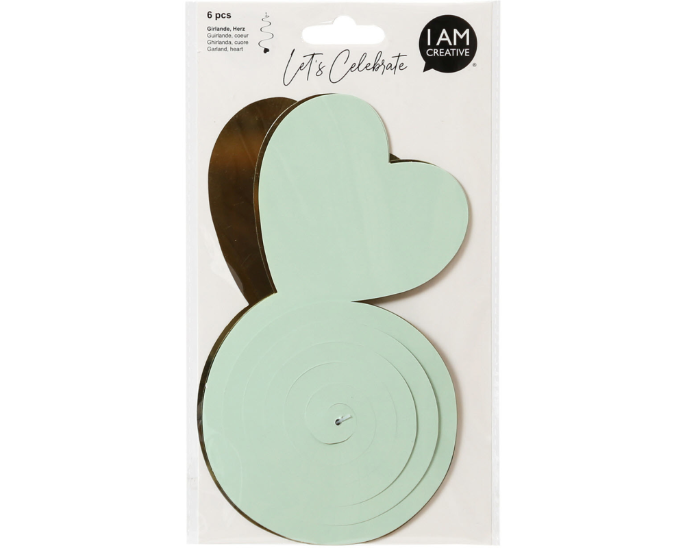 I AM CREATIVE Girlande, Herz,mint,gold,70cm 6010.965 6 Stück