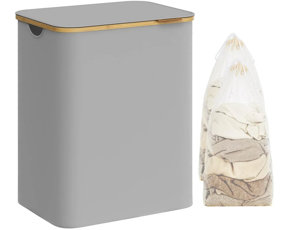 Songmics Wäschekorb zusammenklappbar mit 2 Fächern 130 l, Grau